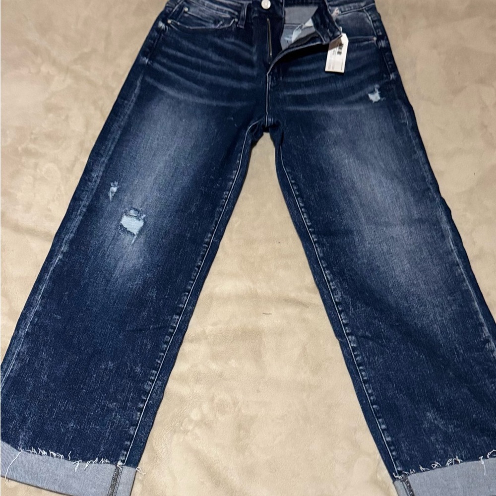 Women's Dark Blue Wide-Leg Jeans Midrise